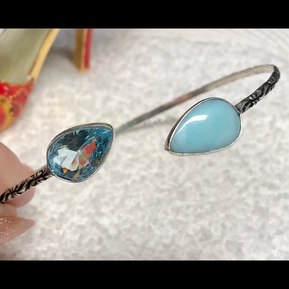 🦋Larimar and blue topaz silver bangle -adjustable - Picture 5 of 14